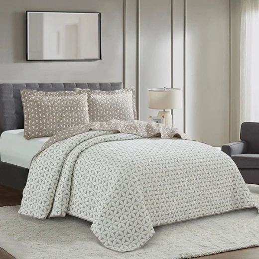 Nova Home Rosetex Poly Cotton Jaquard Reversible Bed Spread Set - 2Pcs - Single & Twin - Brown - Nova Home - Image 2