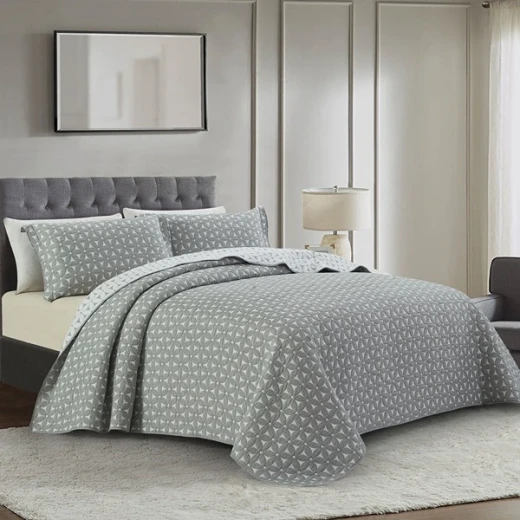 Nova Home Rosetex Poly Cotton Jaquard Reversible Bed Spread Set - 3Pcs - King & Super King - Grey - Nova Home - Image 6