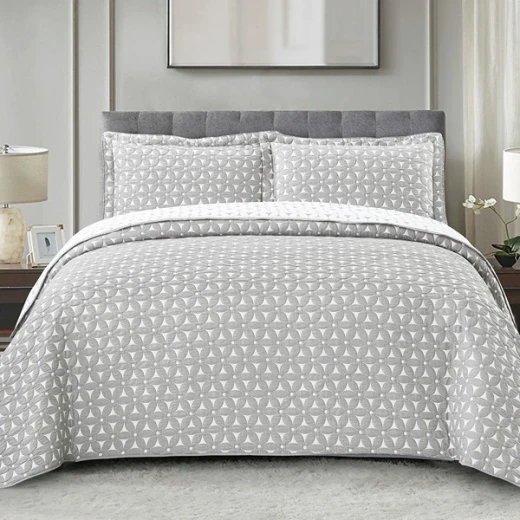 Nova Home Rosetex Poly Cotton Jaquard Reversible Bed Spread Set - 3Pcs - King & Super King - Grey - Nova Home - Image 3