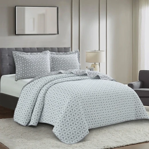 Nova Home Rosetex Poly Cotton Jaquard Reversible Bed Spread Set - 2Pcs - Single & Twin - Grey - Nova Home - Image 3
