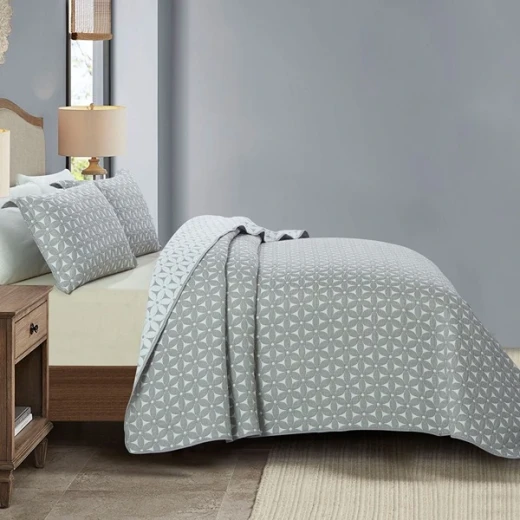 Nova Home Rosetex Poly Cotton Jaquard Reversible Bed Spread Set - 2Pcs - Single & Twin - Grey - Nova Home - Image 4