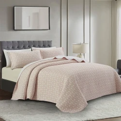 Nova Home Rosetex Poly Cotton Jaquard Reversible Bed Spread Set - 3Pcs - King & Super King - Pink
