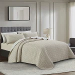 Nova Home Rosetex Poly Cotton Jaquard Reversible Bed Spread Set - 3Pcs - King & Super King - Beige - Nova Home