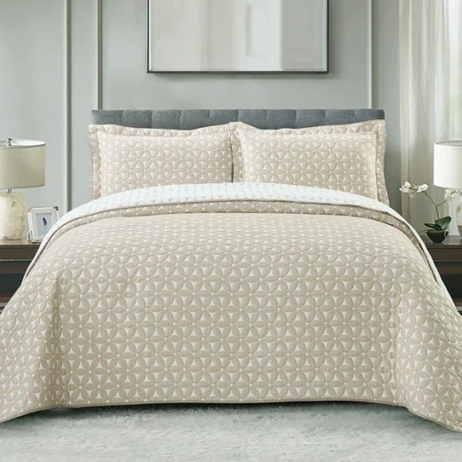 Nova Home Rosetex Poly Cotton Jaquard Reversible Bed Spread Set - 3Pcs - King & Super King - Beige - Nova Home - Image 5
