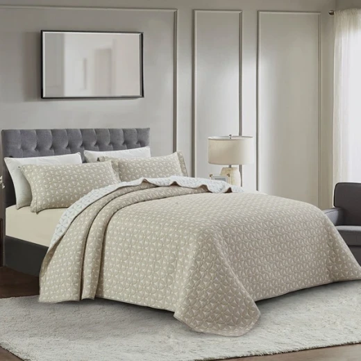 Nova Home Rosetex Poly Cotton Jaquard Reversible Bed Spread Set - 2Pcs - Single & Twin - Beige - Nova Home - Image 2