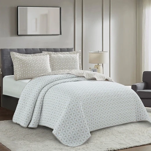 Nova Home Rosetex Poly Cotton Jaquard Reversible Bed Spread Set - 2Pcs - Single & Twin - Beige - Nova Home - Image 3