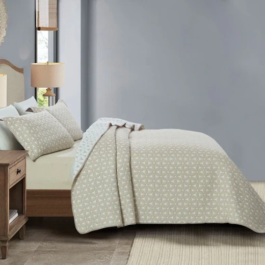 Nova Home Rosetex Poly Cotton Jaquard Reversible Bed Spread Set - 2Pcs - Single & Twin - Beige - Nova Home - Image 4