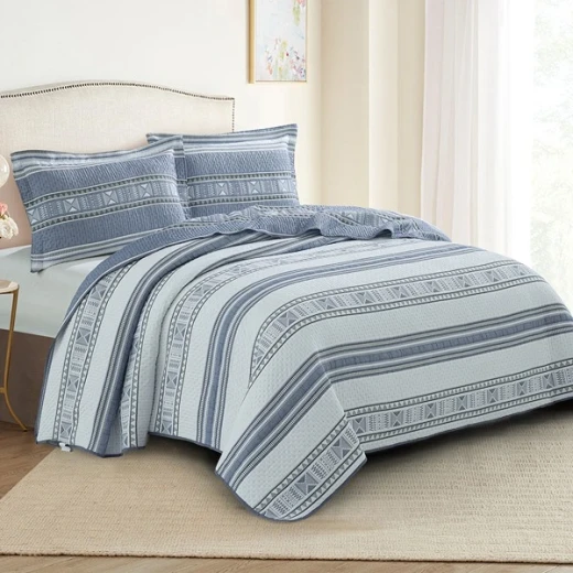 Nova Home Facetique Poly Cotton Jaquard Reversible Bed Spread Set - 2Pcs - Single &Twin - Blue - Nova Home - Image 5