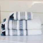Nova Home Echo Jacquard Embroidered Towel - 100% Cotton - 50x90 Cm - White - Nova Home