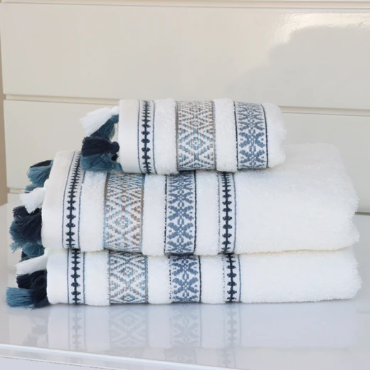 Nova Home Echo Jacquard Embroidered Towel - 100% Cotton - 50x90 Cm - White Nova Home Echo Jacquard Embroidered Towel - 100% Cotton - 50x90 Cm - White