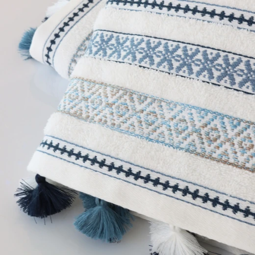 Nova Home Echo Jacquard Embroidered Towel - 100% Cotton - 50x90 Cm - White - Nova Home - Image 2