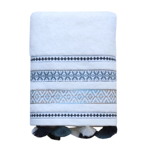 Nova Home Echo Jacquard Embroidered Towel - 100% Cotton - 50x90 Cm - White - Nova Home - Image 3