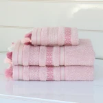 Nova Home Echo Jacquard Embroidered Towel - 100% Cotton - 30x50 Cm - Rose - Nova Home