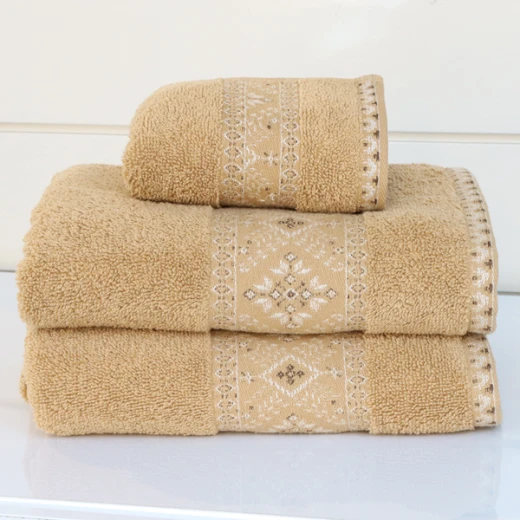 Nova Home Auric Jacquard Embroidered Towel - 100% Cotton - 50x90 Cm - Mustard Nova Home Auric Jacquard Embroidered Towel - 100% Cotton - 50x90 Cm - Mustard