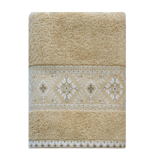 Nova Home Auric Jacquard Embroidered Towel - 100% Cotton - 50x90 Cm - Mustard - Nova Home - Image 2