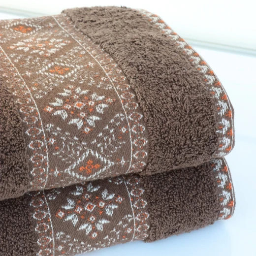 Nova Home Auric Jacquard Embroidered Towel - 100% Cotton - 50x90 Cm - Brown - Nova Home - Image 3