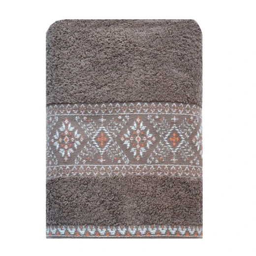 Nova Home Auric Jacquard Embroidered Towel - 100% Cotton - 50x90 Cm - Brown - Nova Home - Image 2