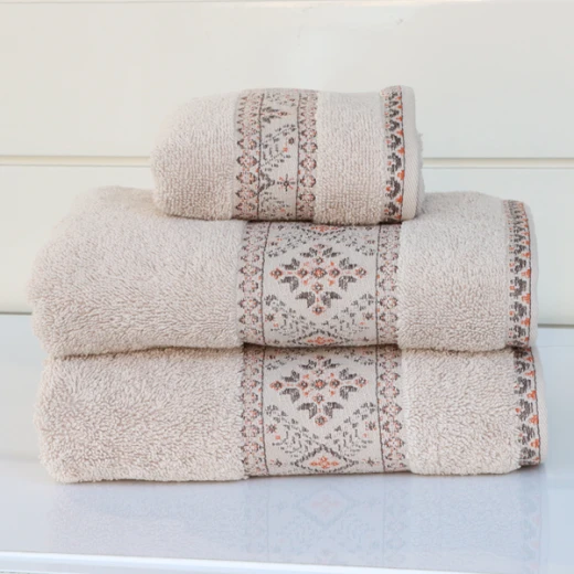 Nova Home Auric Jacquard Embroidered Towel - 100% Cotton - 50x90 Cm - Beige Nova Home Auric Jacquard Embroidered Towel - 100% Cotton - 50x90 Cm - Beige