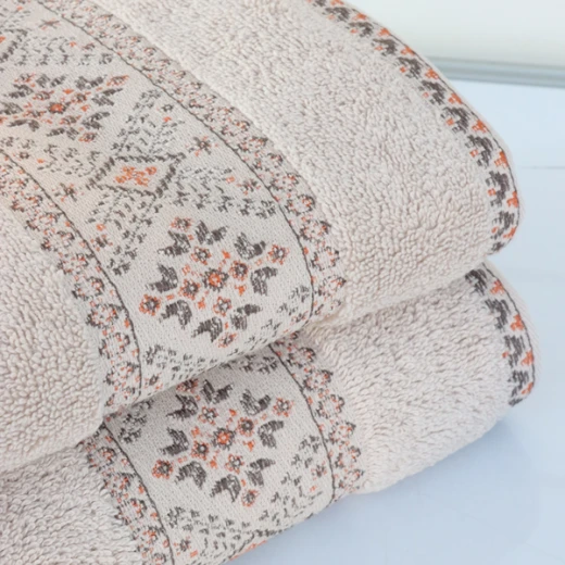 Nova Home Auric Jacquard Embroidered Towel - 100% Cotton - 30x50 Cm - Beige - Nova Home - Image 3