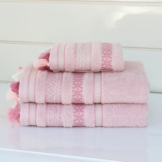 Nova Home Echo Jacquard Embroidered Towel - 100% Cotton - 50x90 Cm - Rose Nova Home Echo Jacquard Embroidered Towel - 100% Cotton - 50x90 Cm - Rose
