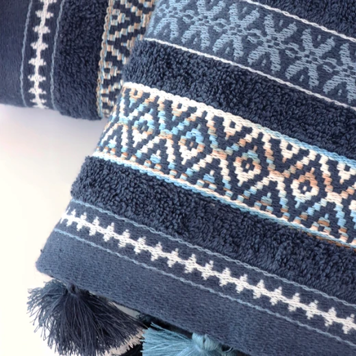 Nova Home Echo Jacquard Embroidered Towel - 100% Cotton - 50x90 Cm - Navy - Nova Home - Image 3