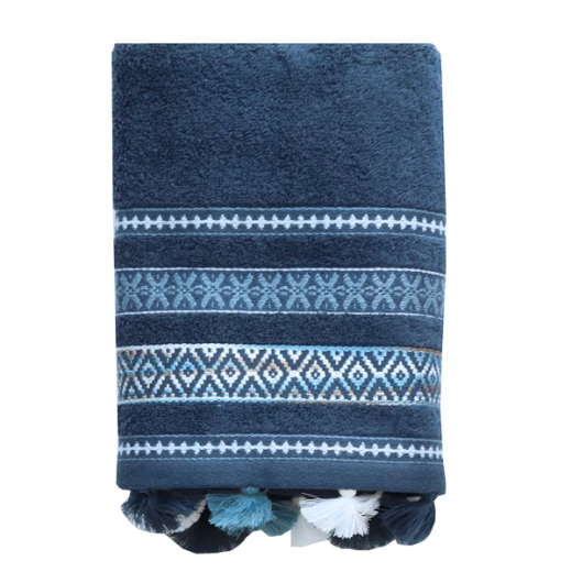 Nova Home Echo Jacquard Embroidered Towel - 100% Cotton - 50x90 Cm - Navy - Nova Home - Image 2