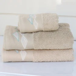 Nova Home Celine Towel with Satin Details - 100% Cotton - 50x90 Cm - Beige