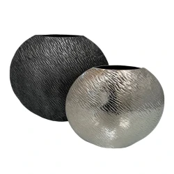 Weva Medium Nickel Ribbed Hammered Washed Round Vase &Trend Nest