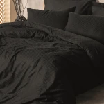 نوفا هوم Plaid طقم وجه لحاف بتصميم المربعات - 100% قطن - مفرد & مفرد كبير - 3 قطع - أسود - نوفا هوم