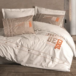 Nova Home Cool Embroidered Printed Duvet Cover Set - 100% Cotton - Queen - 4 Pcs - Light Brown