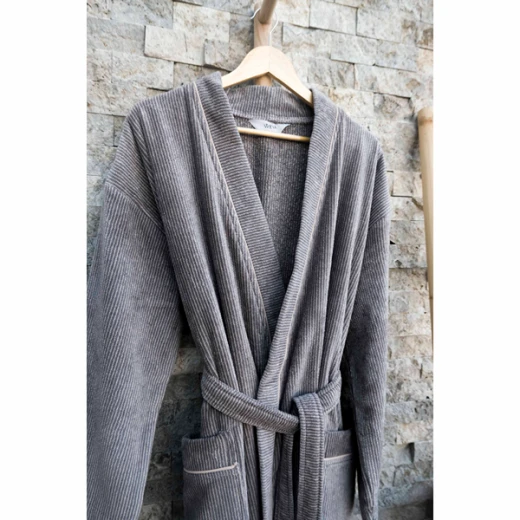 Weva Dapper Bath Robe - 100% Cotton - XXL - Grey - Weva - Image 4