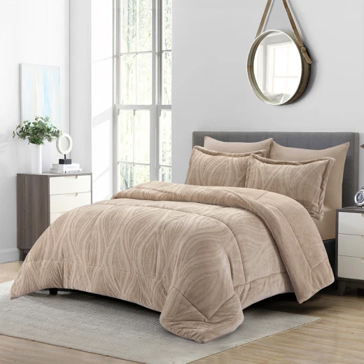 طقم لحاف من الفلانيل الجاكار الشتوي من Nova Home Rhodes - مقاس كينج/سوبر كينج - 6 قطع - لون بني - نوفا هوم - Image 13