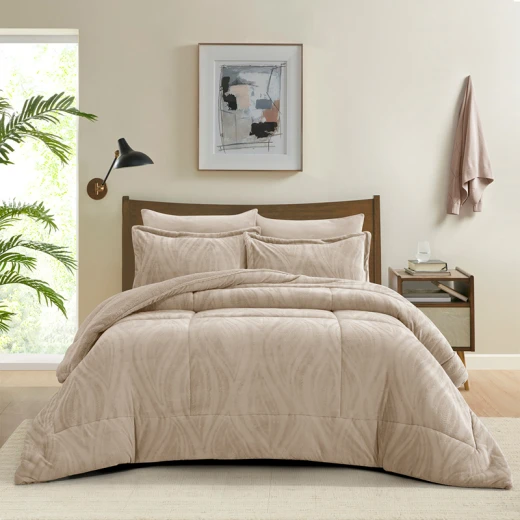 طقم لحاف من الفلانيل الجاكار الشتوي من Nova Home Rhodes - مقاس كينج/سوبر كينج - 6 قطع - لون بني - نوفا هوم - Image 21