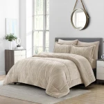 طقم لحاف من الفلانيل الجاكار الشتوي من Nova Home Rhodes - مقاس كينج/سوبر كينج - 6 قطع - بيج - نوفا هوم