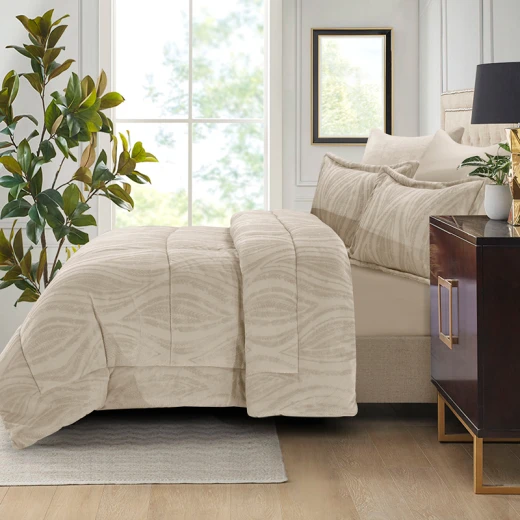 طقم لحاف من الفلانيل الجاكار الشتوي من Nova Home Rhodes - مقاس كينج/سوبر كينج - 6 قطع - بيج - نوفا هوم - Image 8