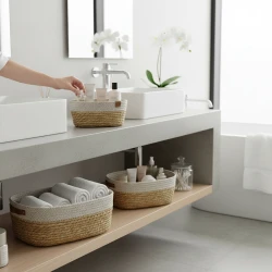 Weva Stash Paper String Storage Basket Set - 3pcs – White/Beige