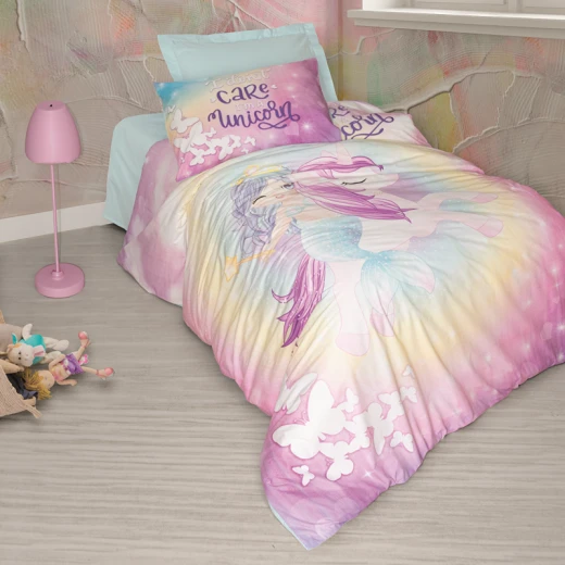 نوفا هوم Sirena طقم وجه لحاف بتصميم يونيكورن - 100% قطن - مفرد & مفرد كبير - 3 قطع - أخضر فاتح - نوفا هوم - Image 2