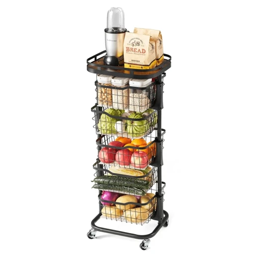 Weva Rotate 5 Layers Trolley with Lockable Wheels – Black - Weva - Image 2