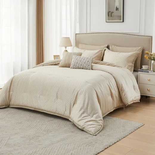 Nova Home Galileo Jacquard Comforter Set - King & Super King - 8 Pcs - Beige - Nova Home - Image 3
