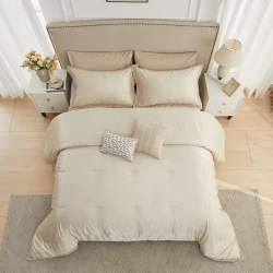 Nova Home Galileo Jacquard Comforter Set - King & Super King - 8 Pcs - Beige