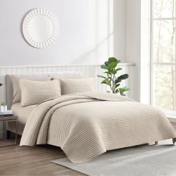 Nova Home Aurelia Pre Washed Summer Bed Spread Set - Twin - 4 Pcs - Beige