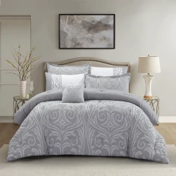 Nova Home Clark Jacquard Comforter Set - King & Super King - 7 Pcs - Grey