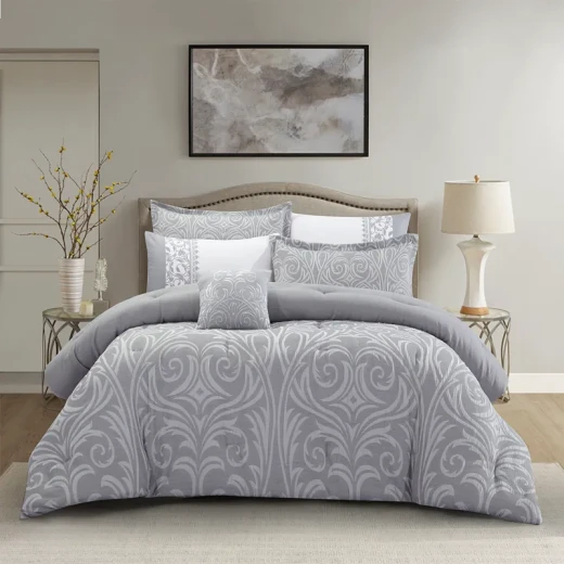 Nova Home Clark Jacquard Comforter Set - King & Super King - 7 Pcs - Grey