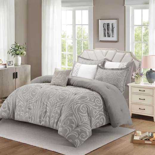 Nova Home Clark Jacquard Comforter Set - King & Super King - 7 Pcs - Taupe - Nova Home - Image 2