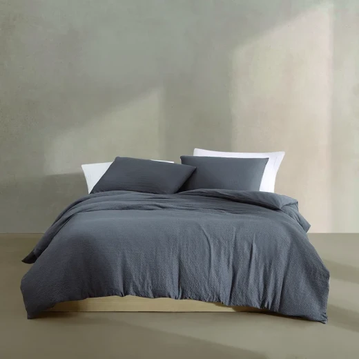 Nova Home Calven Seersucker Summer Duvet Cover Set - Queen - 3 Pcs - D.Grey