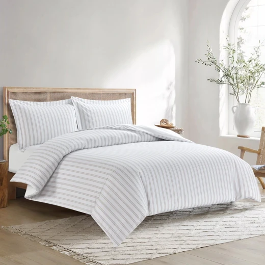 نوفا هوم "Verto" طقم وجه لحاف قطن - كوين - 3 قطع - أبيض/بيج - نوفا هوم - Image 2