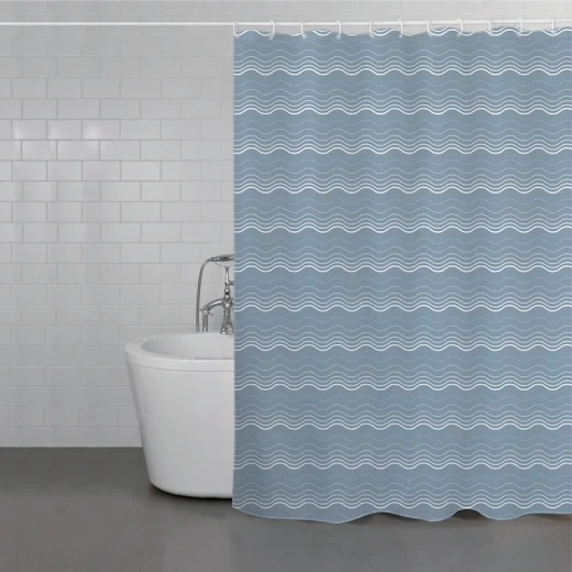 Weva Delicate Waves Water Proof Shower Curtain - 200x240 Cm - Blue Fog