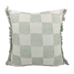 Nova Home Gingham Embroidered Cushion Cover with Fringes – 50x50 cm – Stone