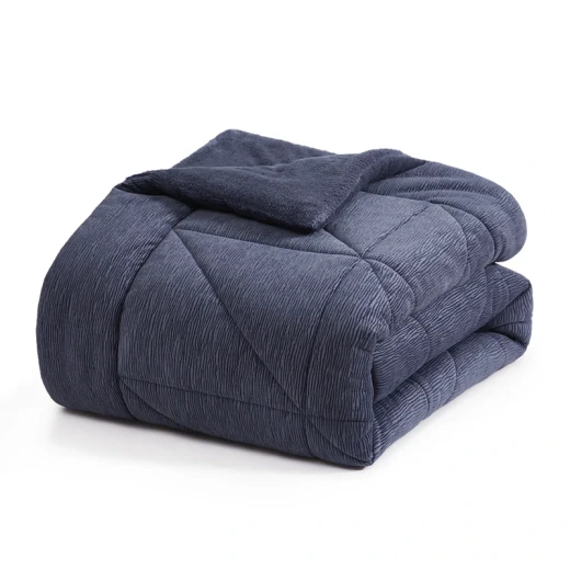 نوفا هوم Snug طقم لحاف شتوي مخملي بخلفية فرو طويل - مجوز/مجوز كبير - كحلي - نوفا هوم - Image 2