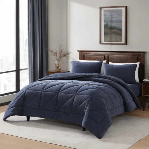 نوفا هوم Snug طقم لحاف شتوي مخملي بخلفية فرو طويل - مجوز/مجوز كبير - كحلي - نوفا هوم - Image 4